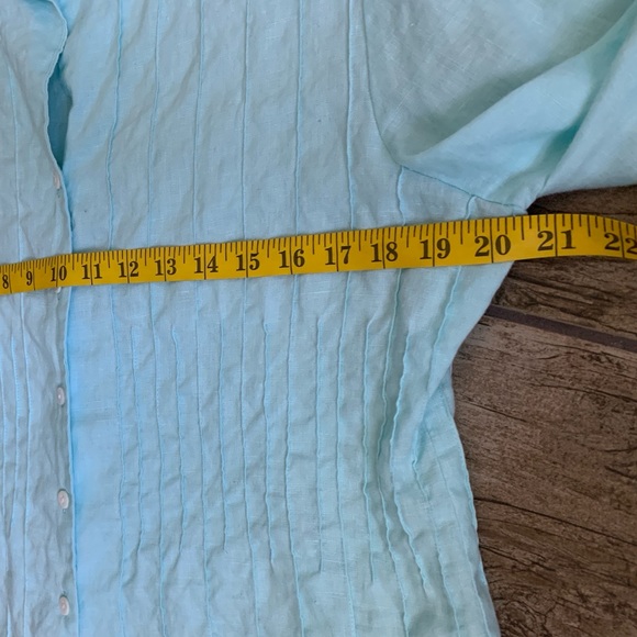 Tracy M Linen Blouse Turquoise Teal Blue XL Extra Large - Picture 8 of 12